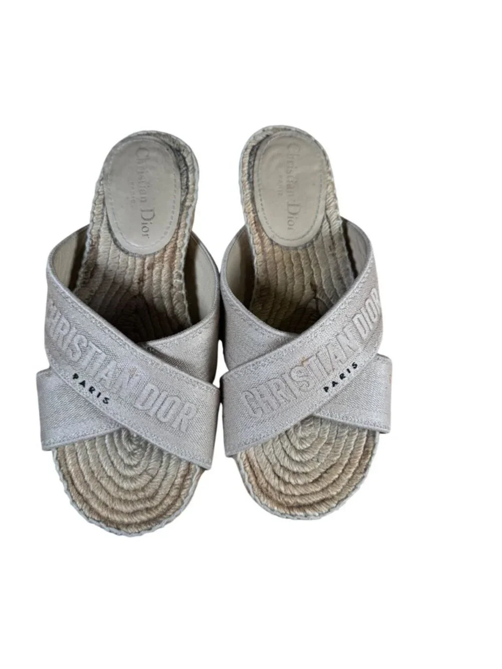 Dior Granville Criss Cross Espadrille Sandals Beige Tan EU 37 US 7